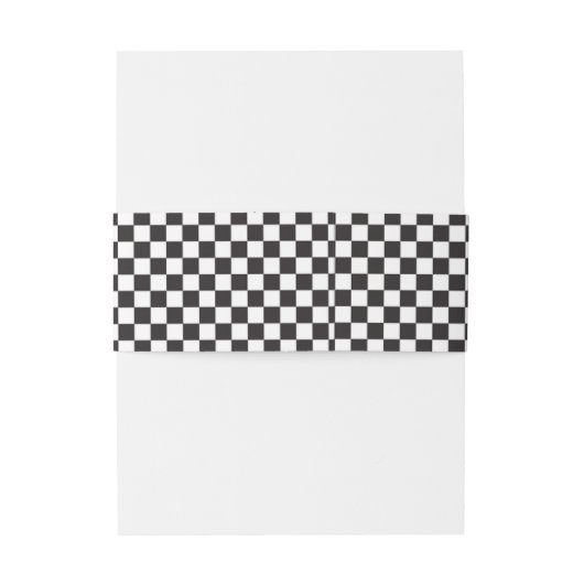 Black and White Checkered Pattern Invitation Uitnodigingen Wikkel (Achterkant Voorbeeld)