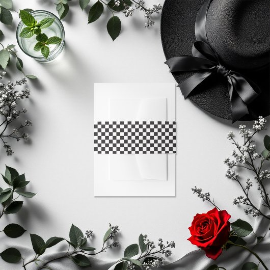 Black and White Checkered Pattern Invitation Uitnodigingen Wikkel