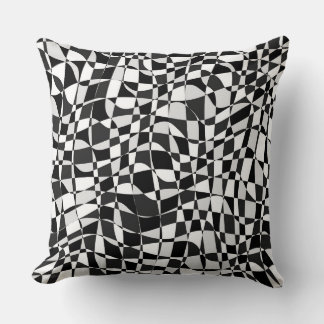 Black and White Checkered Warp Pattern Kussen