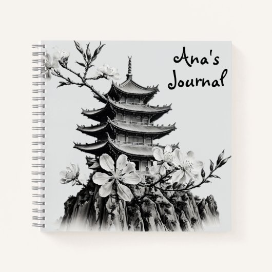 Black and White Cherry Blossoms Pagoda Journal (Devant)