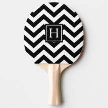 Black and White Chevron Monogram Ping Pong Paddle