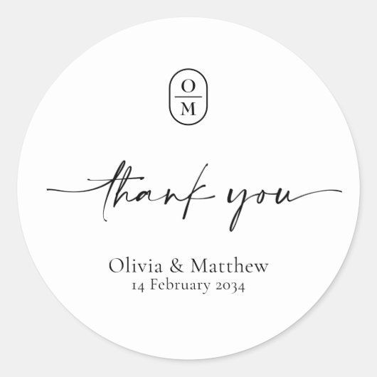 Black and White | Chic & Modern Wedding Monogram  Ronde Sticker (Voorkant)
