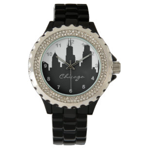 Black and White Chicago Skyline Horloge