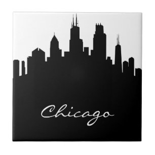 Black and White Chicago Skyline Tegeltje