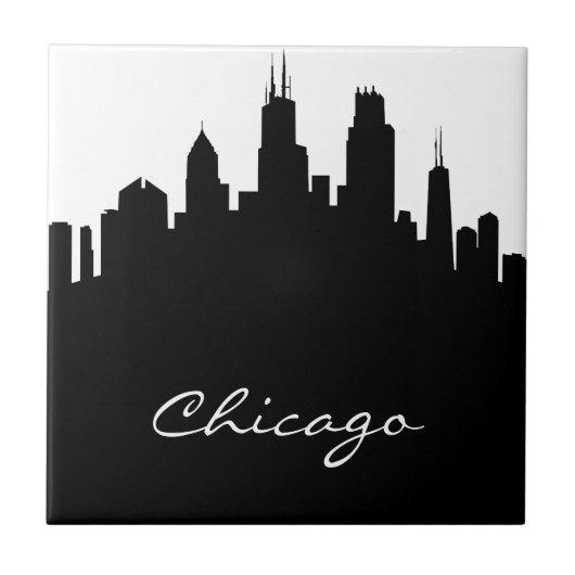 Black and White Chicago Skyline Tegeltje (Voorkant)
