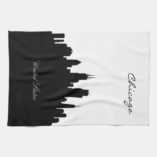 Black and White Chicago Skyline Theedoek (Horizontaal)