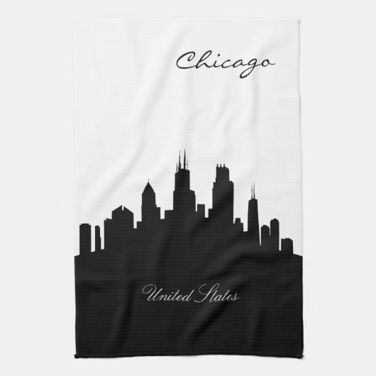 Black and White Chicago Skyline Theedoek (Verticaal)