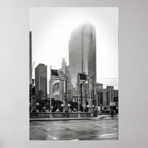 Black and White Chicago USA FLAG fotografie Poster