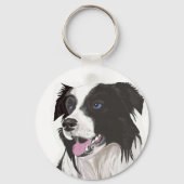 black and white collie blue eyes sleutelhanger (Achterkant)