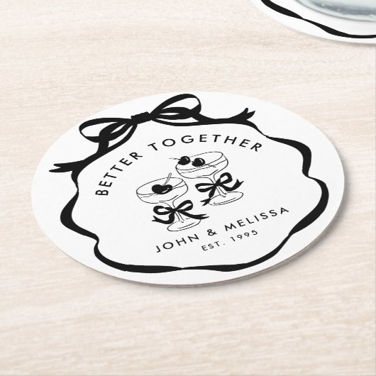 Black and White Coquette Bow  Better Together Ronde Kartonnen Onderzetter (Gebogen)
