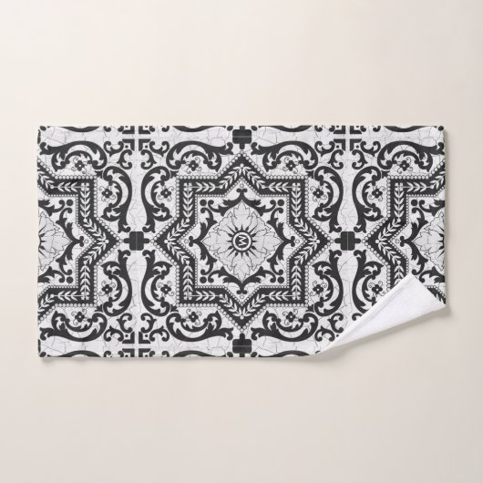 Black and White Cracked Ceramic Style Azulejo Bad Handdoek (Handdoek)