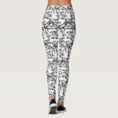 Black and White Crazy Stick Angel Scribble Pattern Leggings (Achterkant)