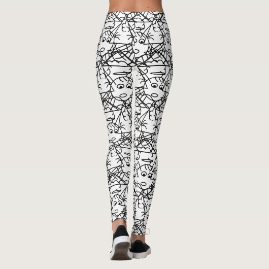 Black and White Crazy Stick Angel Scribble Pattern Leggings (Achterkant)