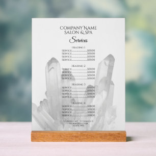 Black and White Crystals Salon Spa Services Menu Acryl Bord