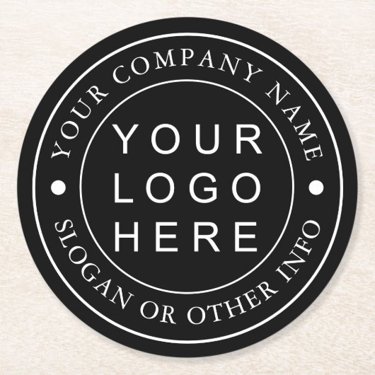 Black and White Custom Company Business Logo Ronde Kartonnen Onderzetter (Voorkant)