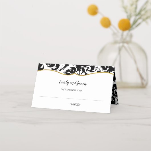 Black and White Damask Gold Trim Wedding (Voorkant)