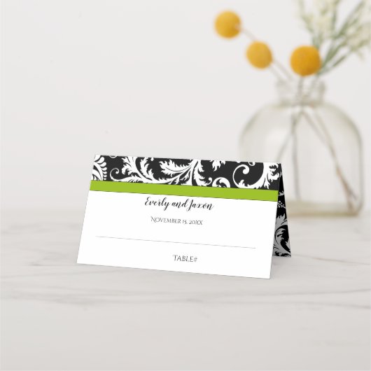 Black and White Damask Green Trim Wedding (Achterkant)
