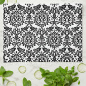 Black and White Damask Hare Pattern Theedoek (Gevouwen)