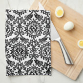 Black and White Damask Hare Pattern Theedoek (Quarter Fold)