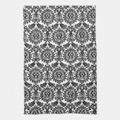 Black and White Damask Hare Pattern Theedoek (Verticaal)