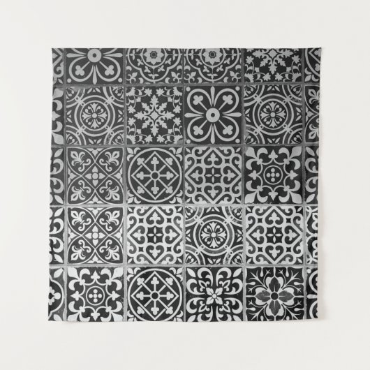 Black and white damask patterns wandkleed (Voorkant)