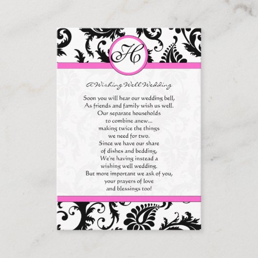 Black and White Damask Pink Trim Wishing Well Informatiekaartje (Voorkant)