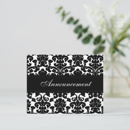 Black and White Damask Wedding Cancelation Card Kaart (Staand voorkant)