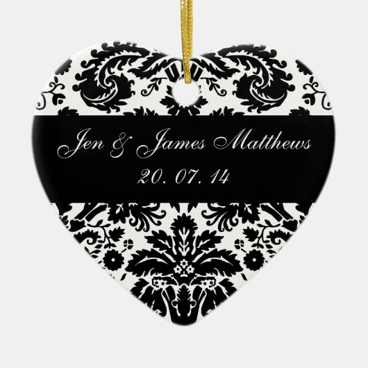 Black and White Damask Wedding Favor Ornament (Voorkant)