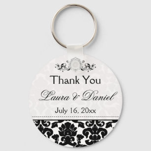 Black and White Damask Wedding Favor Sleutelhanger