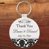 Black and White Damask Wedding Favor Sleutelhanger (Voorkant)