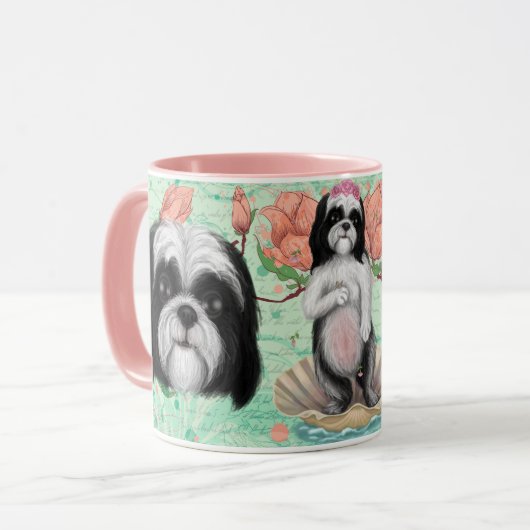 Black and White Derpy Shih Tzu Mok (Voorkant links)