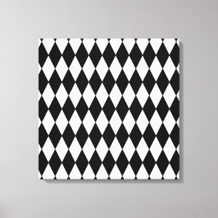 Black and White Diamond Harlequin Pattern Canvas Afdruk