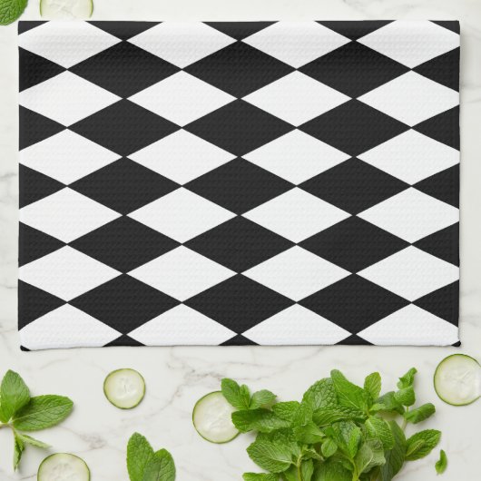 Black and White Diamond Harlequin Pattern Theedoek (Gevouwen)