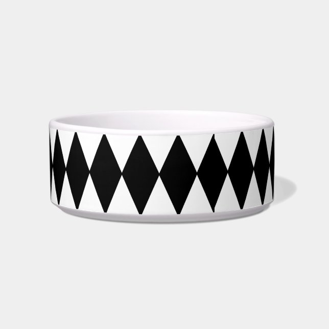 Black and White Diamond Harlequin Pattern Voerbakje (Voorkant)