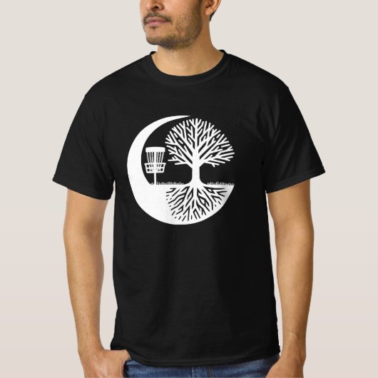 Black and white Disc Golf and Tree Roots   T-shirt (Voorkant)