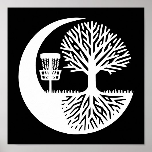 Black and White Disc Golf Silhouette Poster (Voorkant)