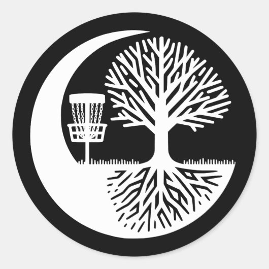 Black and White Disc Golf Silhouette  Ronde Sticker (Voorkant)