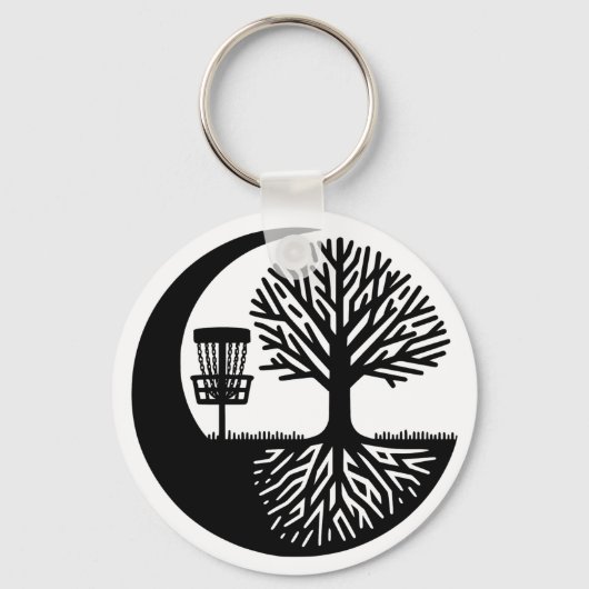 Black and White Disc Golf Silhouette  Sleutelhanger (Voorkant)