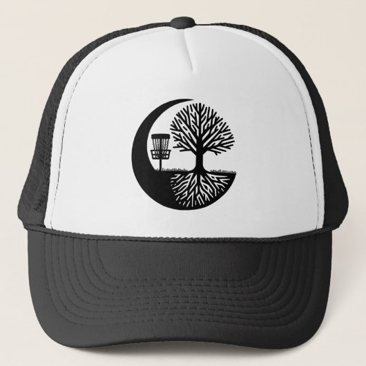 Black and White Disc Golf Silhouette Trucker Pet (Voorkant)