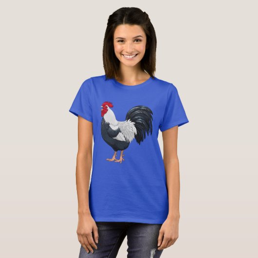 Black and White Dorking Chicken Rooster Crowing T-shirt (Voorkant volledig)