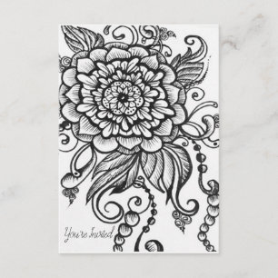 Black and White Drawn Floral Party Uitnodiging