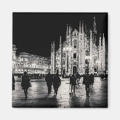 Black and White Duomo Piazza Night Scene, Milaan Magneet (Voorkant)