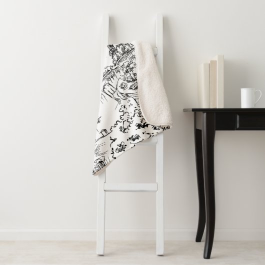 Black and White Eiffel Paris Toile Sherpa Deken (In situ)