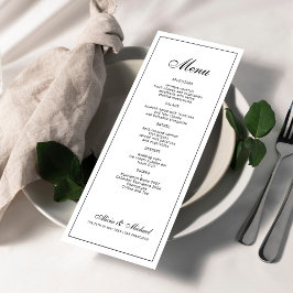 Black and white elegant classic wedding menu