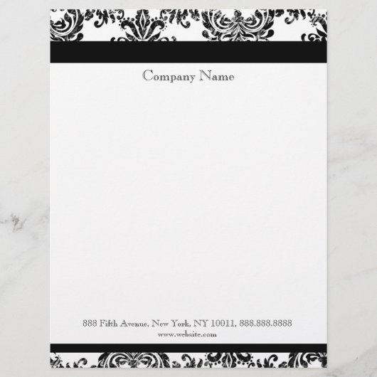 Black and White Elegant Damask Letterhead Briefhoofd (Voorkant)