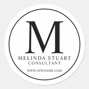 Black and White Elegant Monogram Business Ronde Sticker