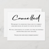 Black and white event annuleringsaankondiging briefkaart (Voorkant / Achterkant)