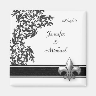 Black and White Fleur de Lis Damask Wedding Magnet Magneet