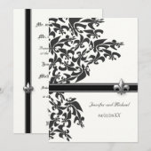 Black and White Fleur de Lis Design Wedding Invite Kaart (Voorkant / Achterkant)