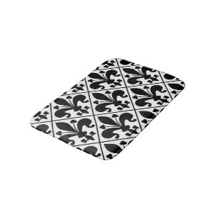 Black and White Fleur de Lis French Classic Badmat